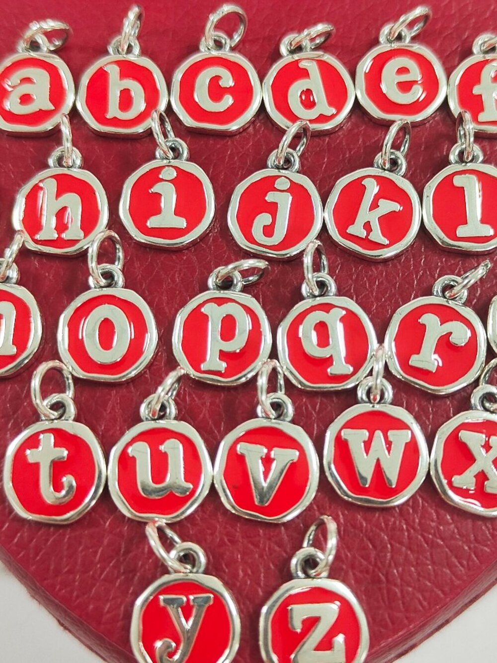 James Avery Red Enamel Initial Disc Charm 925 Silver Pendant with box
